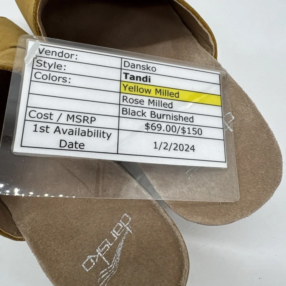 Dansko Women'S Tandi Sandal Yellow Milled Leather Size 38 New